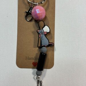 Pink and Gray Ratatouille Chef Mouse Keychain